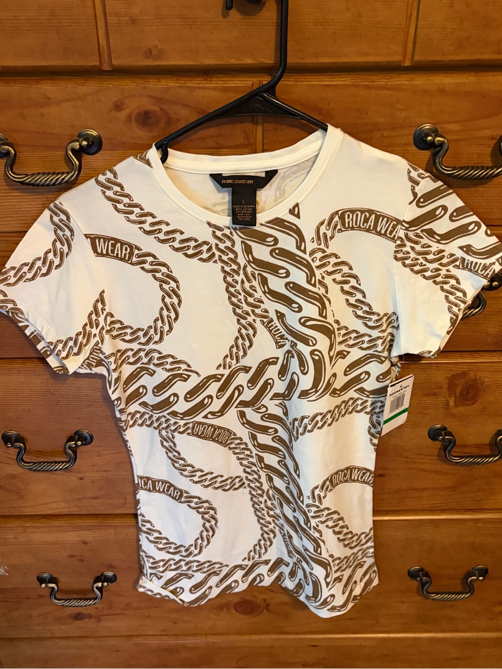 Rocawear White Tee with Brown Chain Print